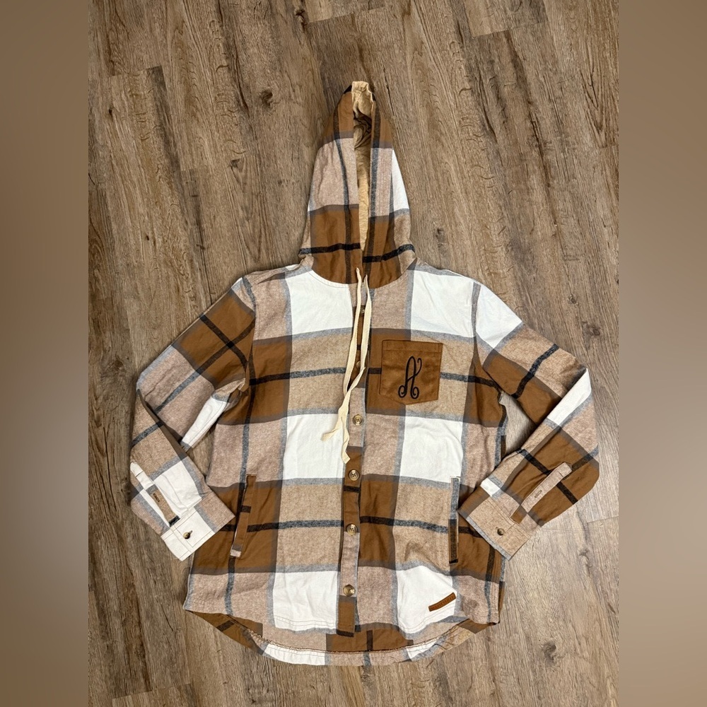 MarleyLilly • “A” Plaid Monogram Hooded Shacket
